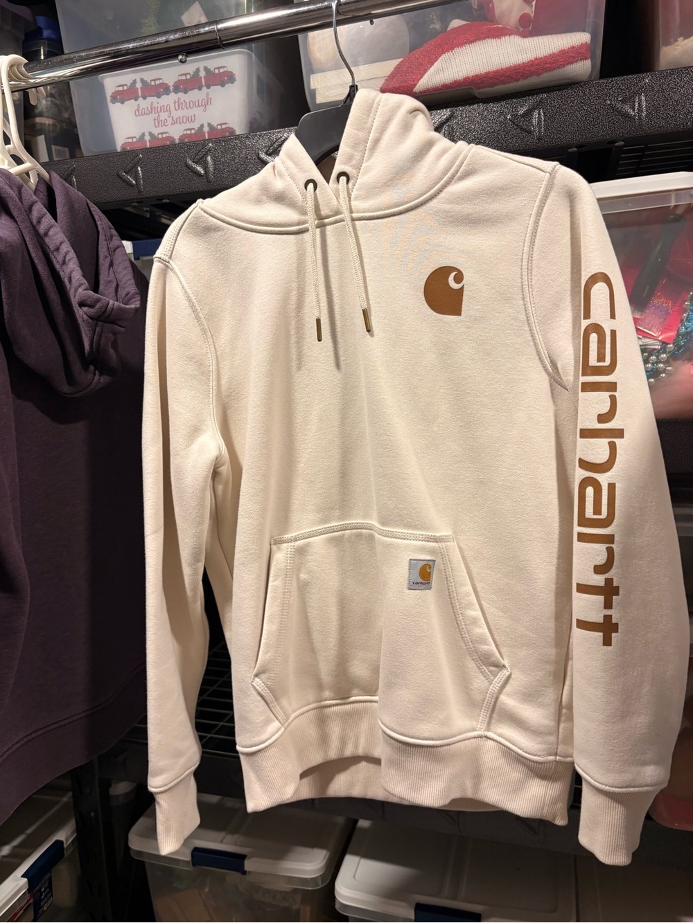 Carhartt women’s Cream Hoodie with Gold Logo